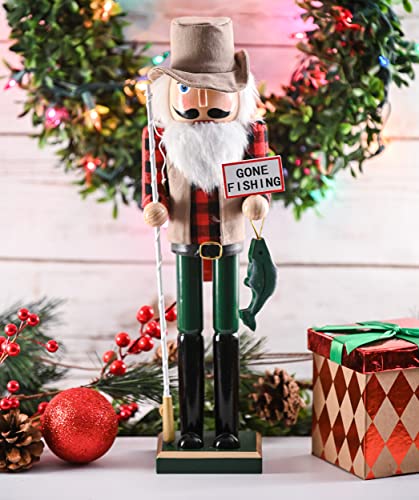 15-Inch Wooden Fisherman Nutcracker Figurine - Christmas Table Decor
