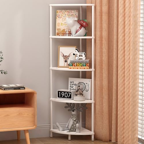 5-Tier Corner Shelf Stand, 44-inch Kitchen Storage Organizer, Marble White