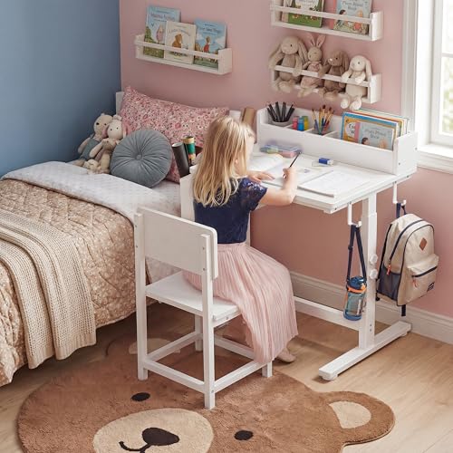 Height Adjustable Kids Desk and Chair Set with Storage for Study and Homework