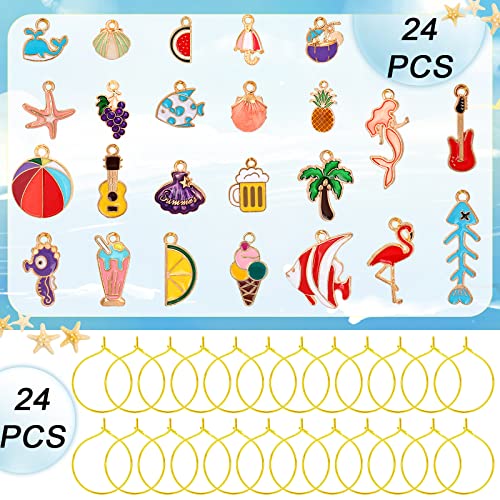 SANNIX Beach Wine Glass Charms Set – 24 Summer Beach Pattern Markers for Stem Glasses