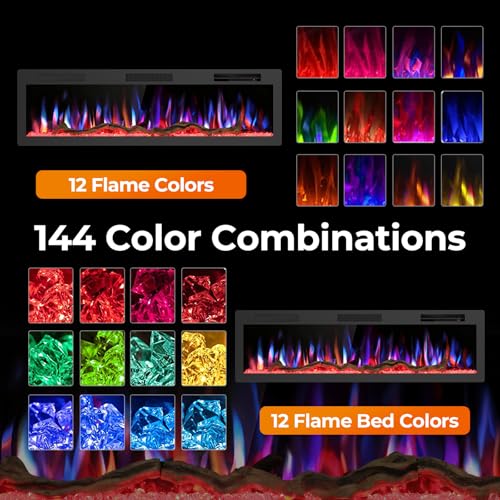 60-Inch Recessed and Wall-Mounted Smart Electric Fireplace with App and Voice Control