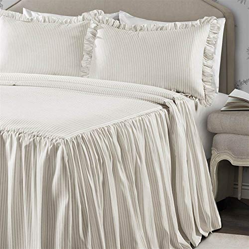 Lush Decor Ticking Stripe 3-Piece King Bedspread Set - Farmhouse Ruffle Bedding