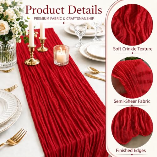 Red Cheesecloth Table Runner 17x108 Inches Set of 12 - Romantic Wedding & Party Decor