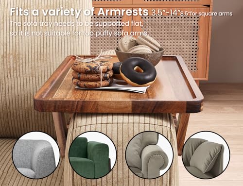 2 Pack Acacia Wood Sofa Arm Tray, Folding Clip-On Couch Table for Drinks