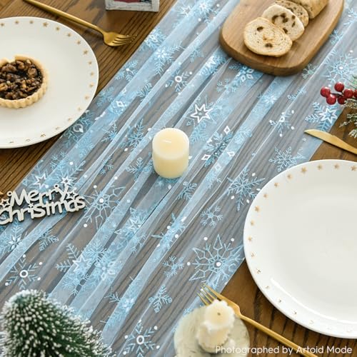 Artoid Mode Blue Snowflakes Christmas Table Runner 28x120 Inch Holiday Decor