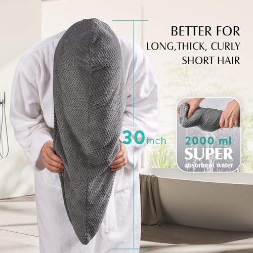 YFONG 3 Pack Large Microfiber Hair Towel Wrap for Women & Kids, Grey, White, Camel