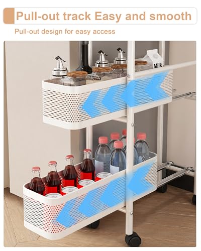 5-Tier Narrow Mobile Storage Cart with Pull-Out Baskets - 6.9-Inch Slim Rack