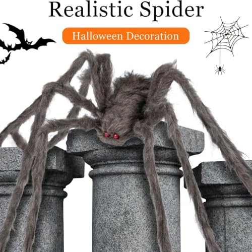 BEABOO 3 Pack 5Ft Black, Brown & Grey Giant Halloween Spiders Realistic Scary Decor