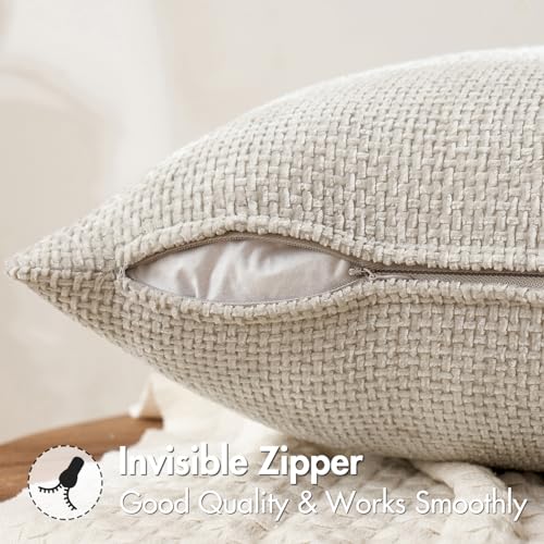 MIULEE Soft Chenille Throw Pillow Covers 18x18 Inch - 2 Pack, Beige