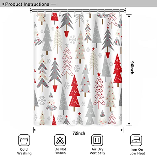 Christmas Tree Bathroom Shower Curtain Grey Pines Pattern Snowflakes