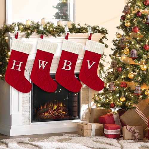 Personalized 21-Inch Knitted Monogram Christmas Stocking with Letter Initial