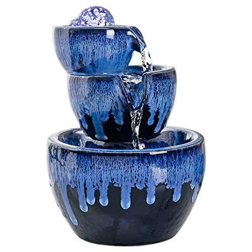 Ceramic Tabletop Fountain with Rolling Ball – Indoor Water Feature, Blue