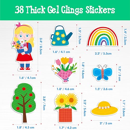 38-Piece Reusable Spring Jelly Stickers, Waterproof Window Gel Decals