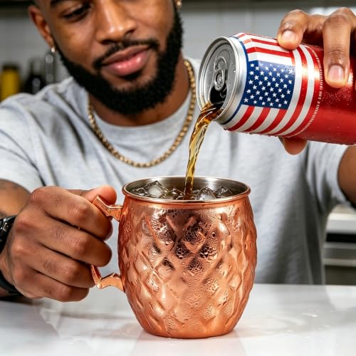 NaOHshp 19oz Copper Moscow Mule Mug with Rhombic Pattern, Stainless Steel Lining, Dishwasher Safe - Single Copper Cup