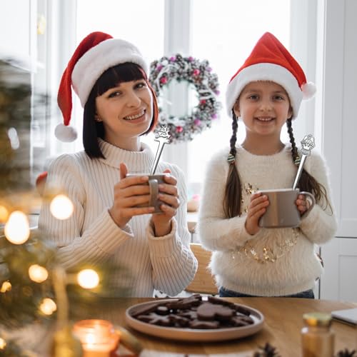 Potchen 24Pcs Christmas Stainless Steel Hot Chocolate Spoons with 6 Styles for Dessert & Baking