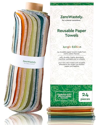 Reusable Paper Towels 24 Pack - 100% Cotton Washable Kitchen Cloths