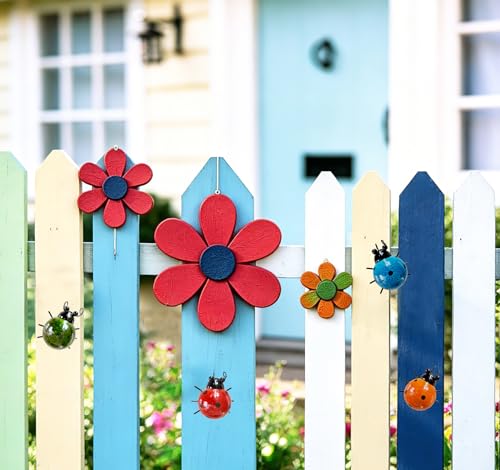 Metal Ladybug Wall Art Set of 4, Outdoor Garden Sculptures for Patio Decor