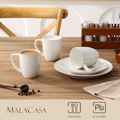 MALACASA 4-Piece Ceramic Coffee Mug Set 16oz Large White Drinkware