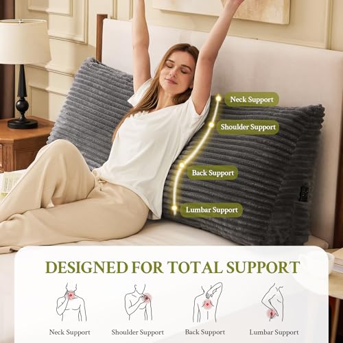 Queen Headboard Wedge Pillow with Removable Cover & Pockets