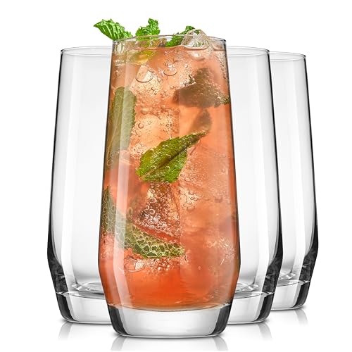 JoyJolt Gwen 18.5 oz Highball Glasses 4-Pack - Lead-Free Crystal Cocktail & Water Glasses