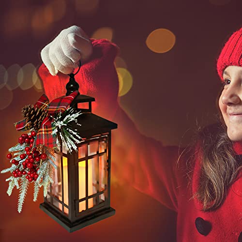 YuQi 14" Black Metal Christmas Lantern w/ LED Candle - Middle Variation (Fall Harvest Thanksgiving)