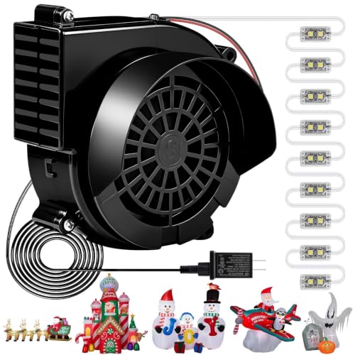Suonncudst Black 12V 1.5A Inflatable Fan & 2.0A Power Adapter with 9 LED Lights
