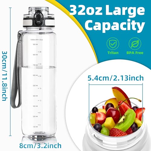 32 oz Motivational Water Bottle with Time Marker and Chug Lid