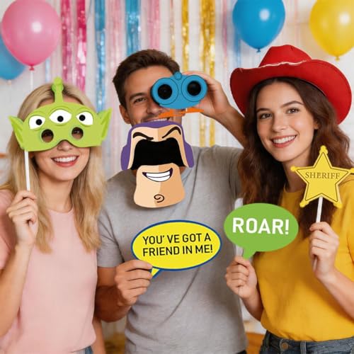 SHONHONG Cartoon Story Birthday Party Photo Booth Props Set - Green Orange