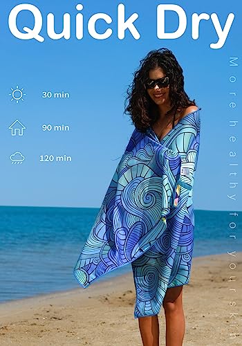 Widdonen Extra Large Microfiber Beach Towel 71x32 Quick Dry Blue