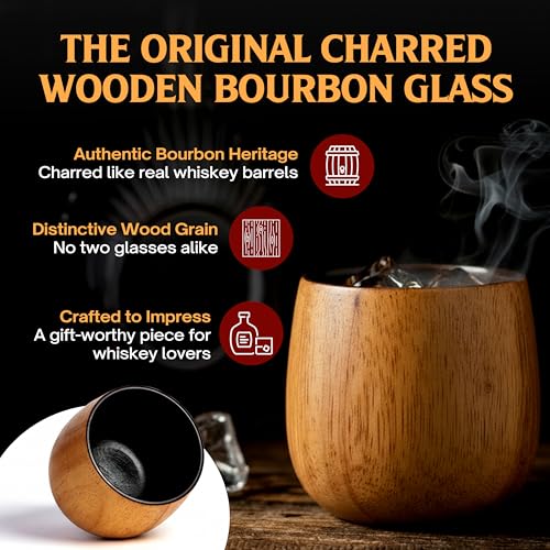 Oaksip Charred Wooden Bourbon Glass 2 Pack - Whiskey Glasses for Men & Gifts