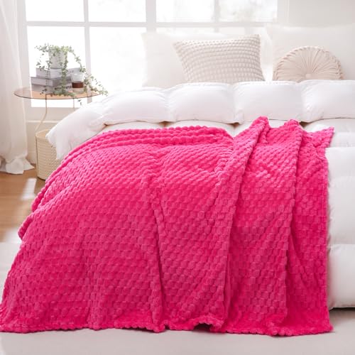 Hot Pink Throw Blanket 50x60 - Soft 3D Jacquard Flannel Fleece Plush