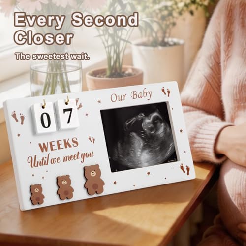 Baby Sonogram Picture Frame with Weeks Countdown & Inkless Handprint Kit