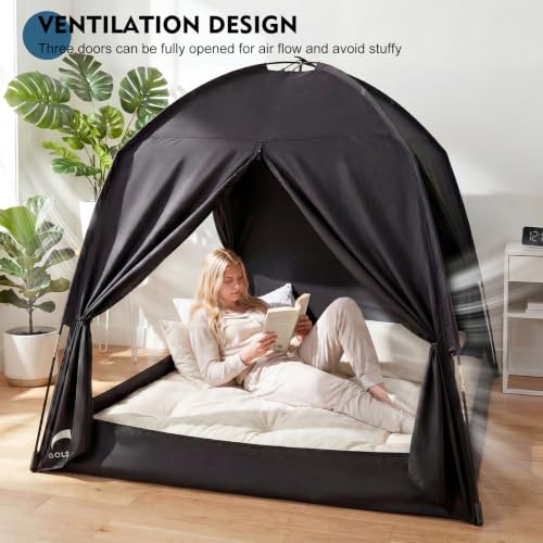 Indoor Blackout Twin Bed Tent - 3-Door Breathable Privacy Sleeping Canopy