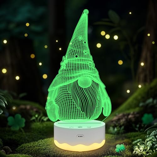 Gnome Night Light 3D Optical LED Lamp with Remote, 16 Color Changing & Timer - Ammonite Gnome Decor