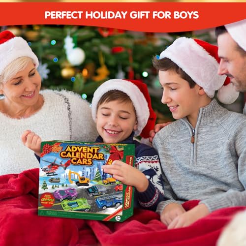 Kids Christmas Advent Calendar with 24 Die-Cast Alloy Toy Cars & Play Map