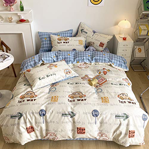 Twin 100% Cotton Duvet Cover Set - Transportation Car Print Bedding