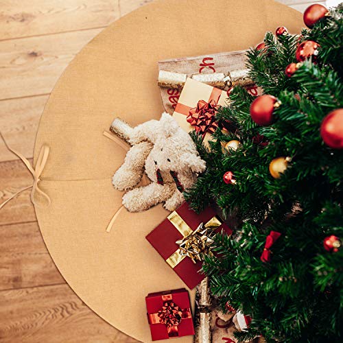 Pangda 48 Inch Burlap Christmas Tree Skirt Natural Beige Round Xmas Cover