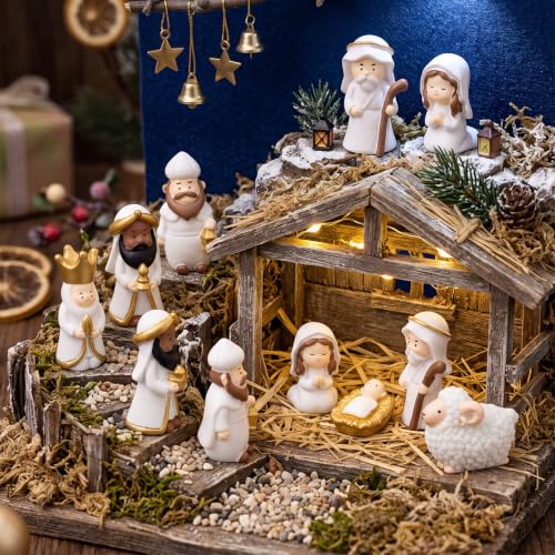 Vertintong Classic 64 Pcs Nativity Scene Mini Jesus Figurines Bulk Set for Christmas