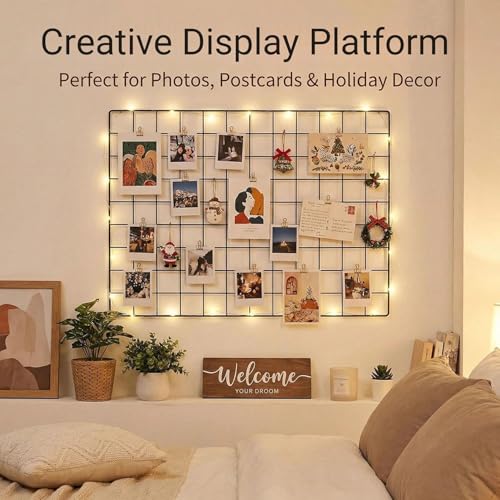 Metal Wire Wall Grid Panel Display, 25.6x17.7 Inch Photo Organizer, Set of 2