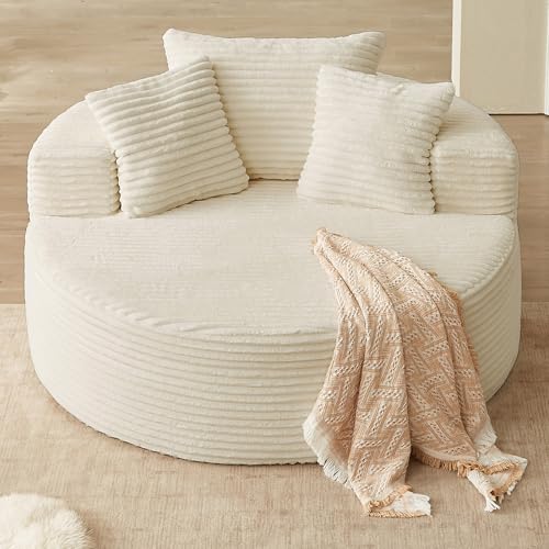 Oversized Corduroy Round Lounge Chair, Deep Seat Cloud Chaise Sofa
