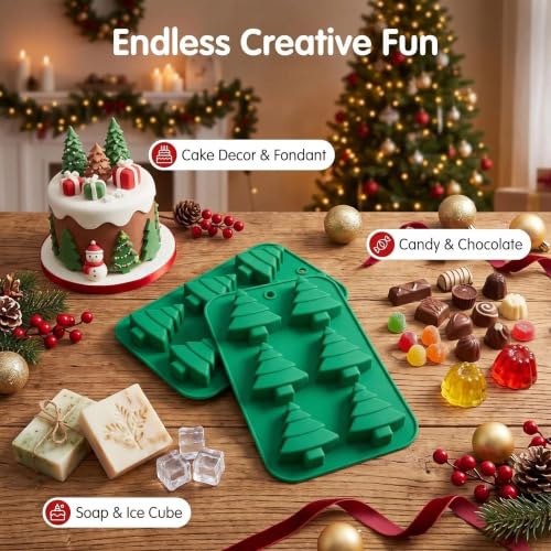 Apiocmy 2 Pcs Christmas Tree Silicone Molds - F, 12 Cavities for Cake, Chocolate, Gummy & Soap