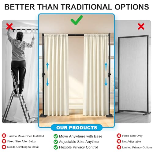 Freestanding Room Divider Curtain Rod, Adjustable Privacy Partition Stand