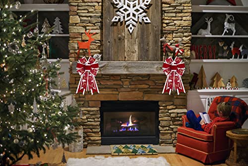 Estivaux Style 2 Red Tree Bow 2-Pack Christmas Wreath Bows with Snowflake Pattern