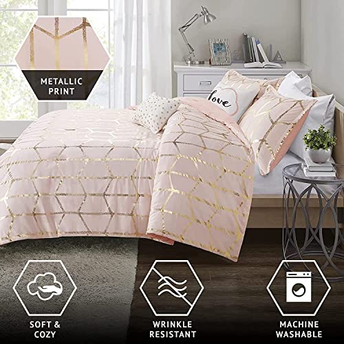 Geometric Metallic Comforter Set with Decorative Pillows, Full/Queen