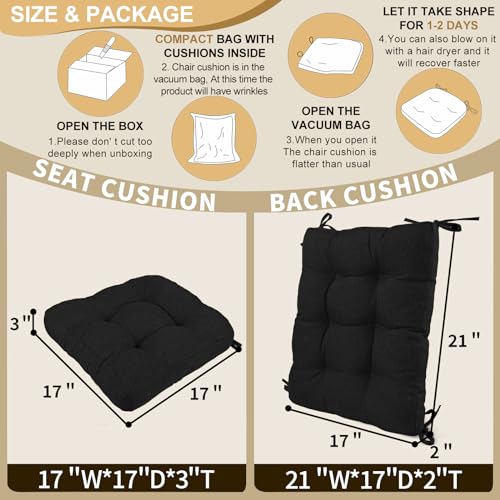 Non-Slip Rocking Chair Cushion Set with Back Pillow and Seat Pad, Black