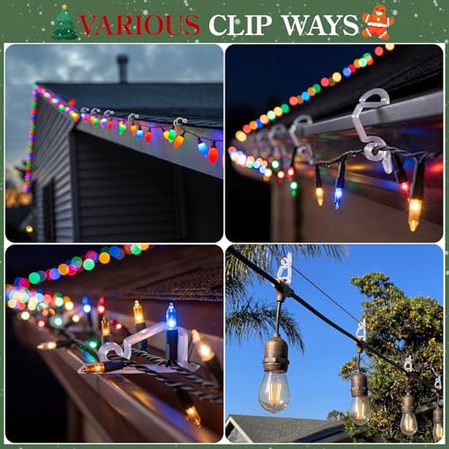 Clear Plastic Christmas Light Clips for Outdoor Gutter & Siding - 100 Pack