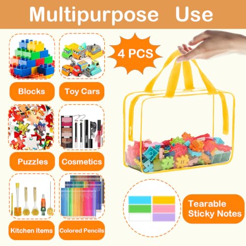 4-Pack Clear Toy Storage Bags with Zipper, Waterproof Organizer for Puzzles