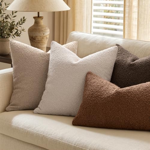 MIULEE Textured Boucle Throw Pillow Covers 20x20 - Beige, Set of 2
