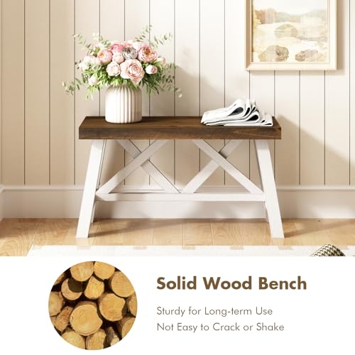 30-Inch Solid Wood Farmhouse Entryway Bench with X-Structure