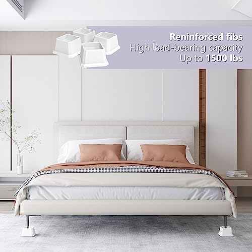 Heavy-Duty 1-Inch Bed Risers 4-Pack - White Furniture Lifts (1500 lbs)